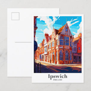 Ipswich Engeland Vintage Travel Illustratie Briefkaart