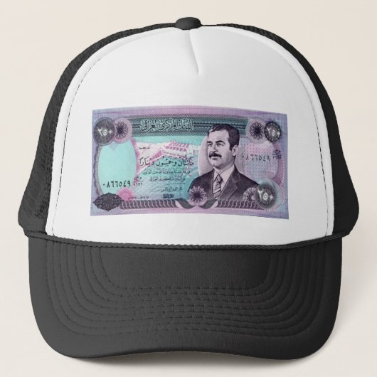 Iraakse dinar met Saddam Hoessein Trucker Pet (Voorkant)