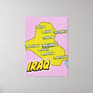 Irak kaart geïllustreerd met Pop Art Canvas Afdruk