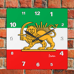 Iran Clock, Perzische vlag met Lion, Shah of Iran Vierkante Klok