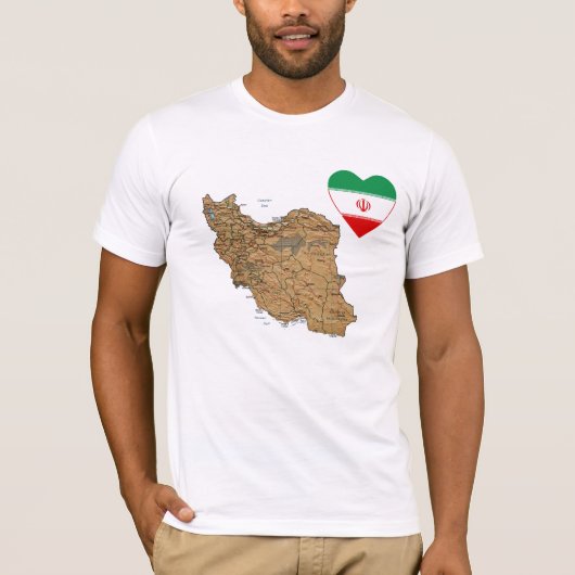 Iran Flag Heart en Map T-Shirt (Voorkant)