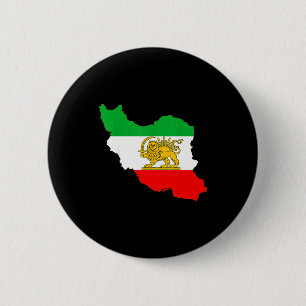 Iran kaart met leeuw en zon symbool, Perzische vla Ronde Button 5,7 Cm