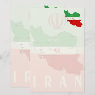 Iran kaart met vlag en embleem