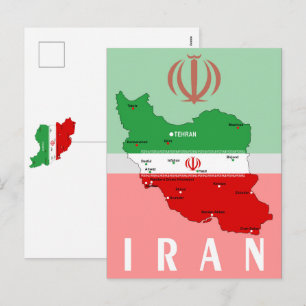 Iran kaart met vlag en embleem