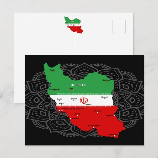 Iran Kaart met Vlag en Embleem (Voorkant / Achterkant)