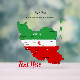 Iran kaart met vlag en embleem acryl bord