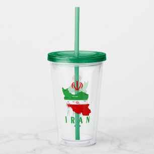 Iran kaart met vlag en embleem acryl drinkbeker