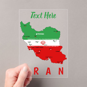 Iran kaart met vlag en embleem acryl uitnodigingen