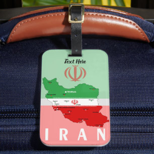 Iran Kaart met Vlag en Embleem Bagagelabel