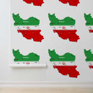 Iran kaart met vlag en embleem behang