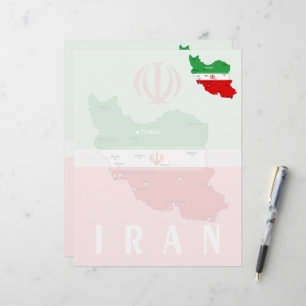 Iran kaart met vlag en embleem briefhoofd