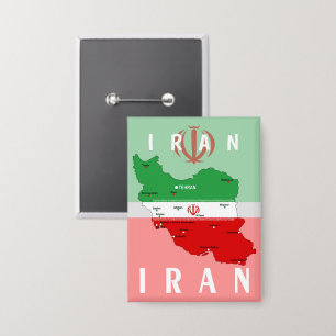 Iran Kaart met Vlag en Embleem Button