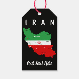 Iran kaart met vlag en embleem cadeaulabel