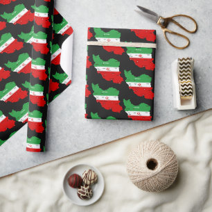Iran kaart met vlag en embleem cadeaupapier