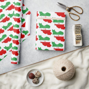 Iran kaart met vlag en embleem cadeaupapier