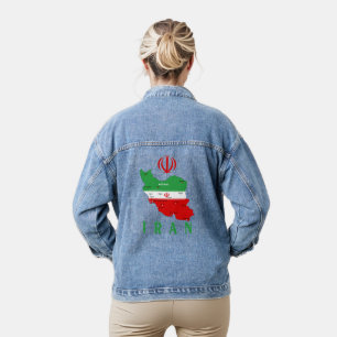 Iran kaart met vlag en embleem denim jacket