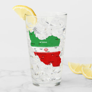 Iran kaart met vlag en embleem glas