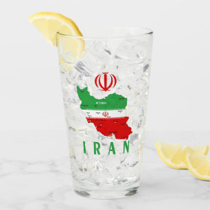 Iran kaart met vlag en embleem glas