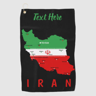 Iran kaart met vlag en embleem golfhanddoek