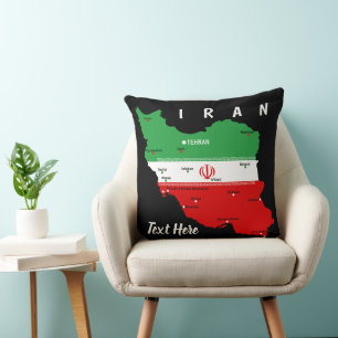 Iran kaart met vlag en embleem kussen
