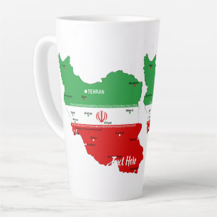 Iran kaart met vlag en embleem latte mok
