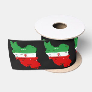 Iran kaart met vlag en embleem lint