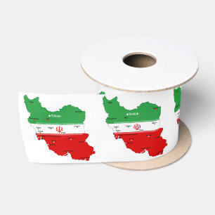 Iran kaart met vlag en embleem lint