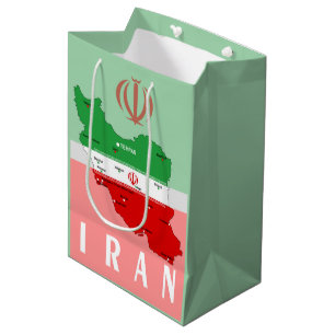 Iran Kaart met Vlag en Embleem Medium Cadeauzakje