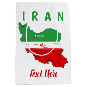 Iran Kaart met Vlag en Embleem Medium Cadeauzakje