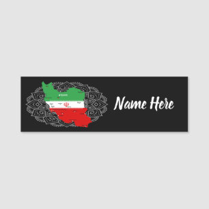 Iran Kaart met Vlag en Embleem Naamplaatje