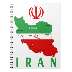 Iran kaart met vlag en embleem notitieboek