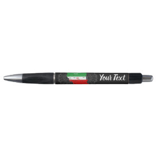 Iran kaart met vlag en embleem pen