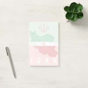 Iran kaart met vlag en embleem post-it® notes