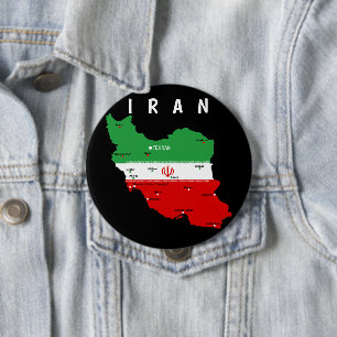 Iran Kaart met Vlag en Embleem Ronde Button 4,0 Cm