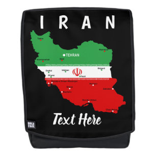 Iran kaart met vlag en embleem rugtassen