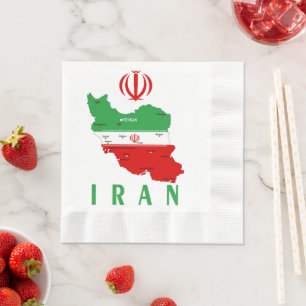 Iran kaart met vlag en embleem servet