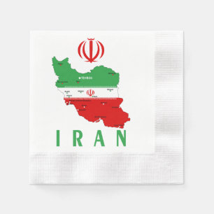 Iran Kaart met Vlag en Embleem Servet