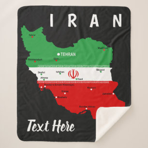 Iran kaart met vlag en embleem sherpa deken