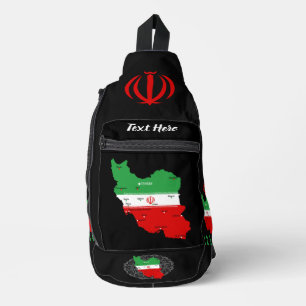 Iran kaart met vlag en embleem sling bag