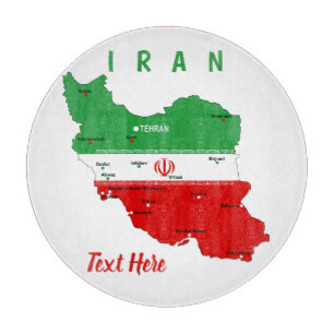 Iran kaart met vlag en embleem snijplank