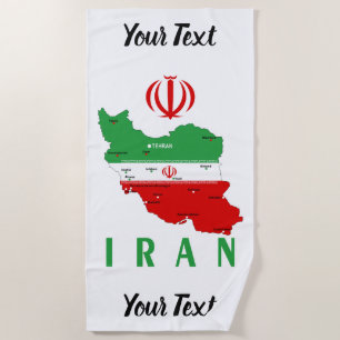 Iran kaart met vlag en embleem strandlaken