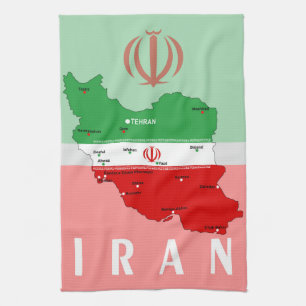 Iran kaart met vlag en embleem theedoek