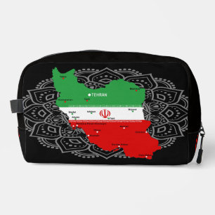 Iran kaart met vlag en embleem toilettasje