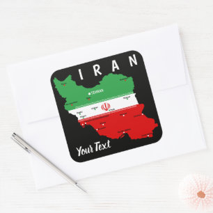 Iran Kaart met Vlag en Embleem Vierkante Sticker