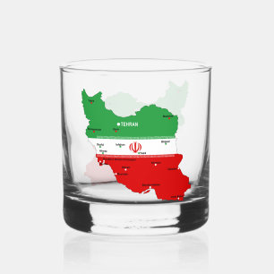 Iran Kaart met Vlag en Embleem Whisky Glas