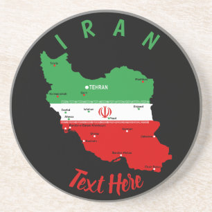 Iran kaart met vlag en embleem zandsteen onderzetter