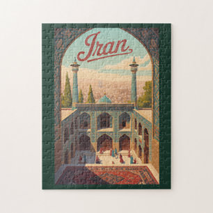 Iran luchtlijn illustratie reis kunst vintage legpuzzel