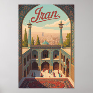 Iran luchtlijn illustratie Reis Kunst Vintage Poster