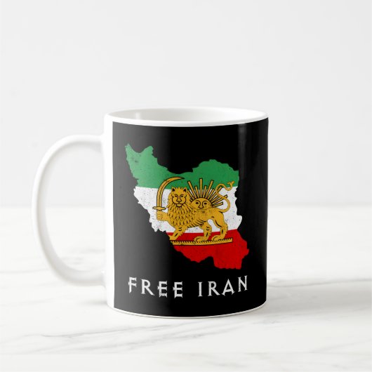 Iran Vlag Kaart Leeuw Zwaard Vrij Iran Steun van Koffiemok (Links)