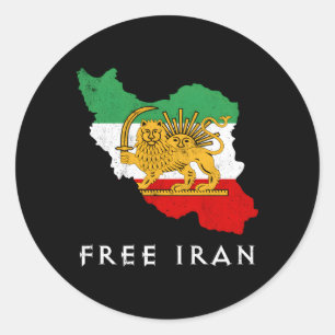 Iran Vlag Kaart Leeuw Zwaard Vrij Iran Steun van Ronde Sticker